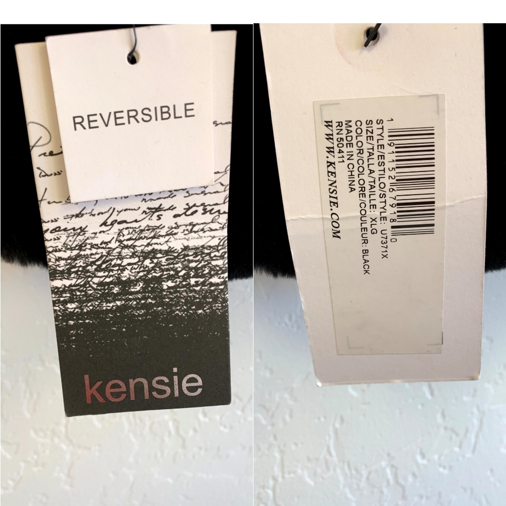 Kensie Black Faux Fur Teddy Coat with White Sleeve Bands - Picture 6 of 6